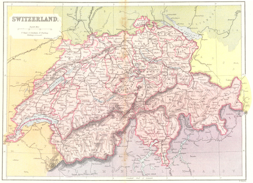 SWITZERLAND  c1885 old antique vintage map plan chart