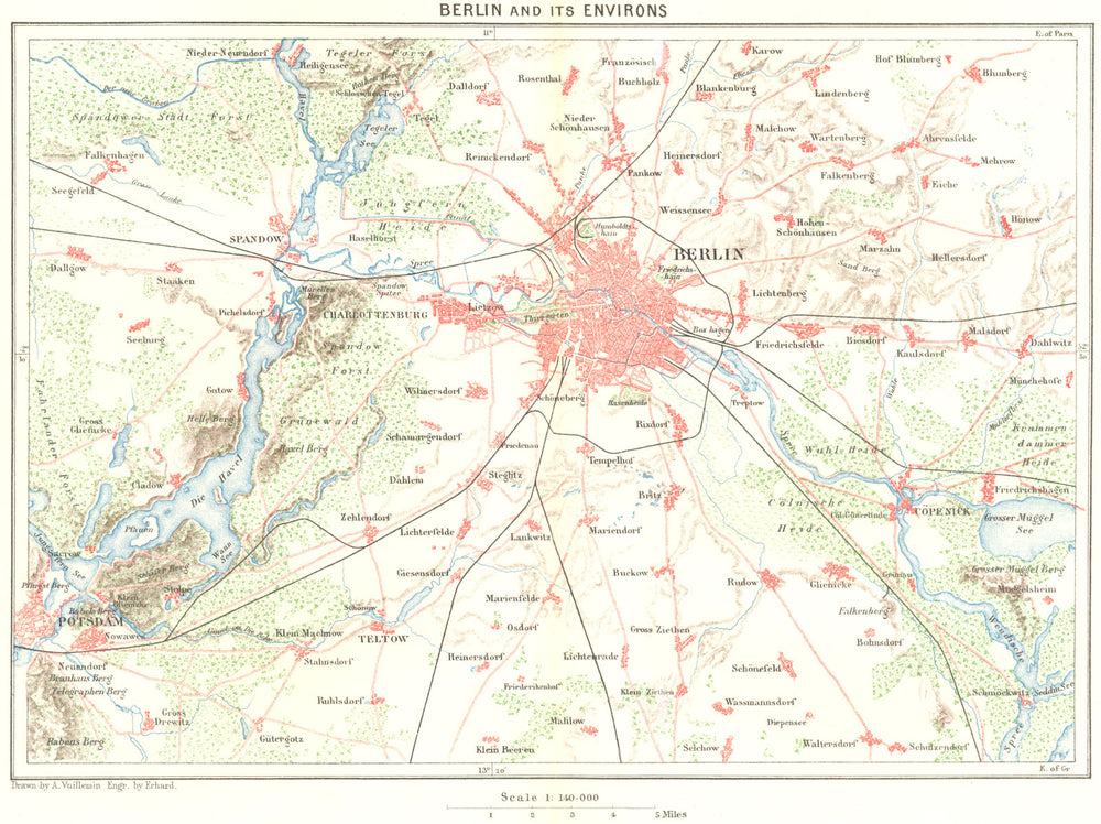 GERMANY. Berlin area c1885 old antique vintage map plan chart