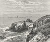 CORNWALL. Land's end & Longships Lighthouse c1885 old antique print picture