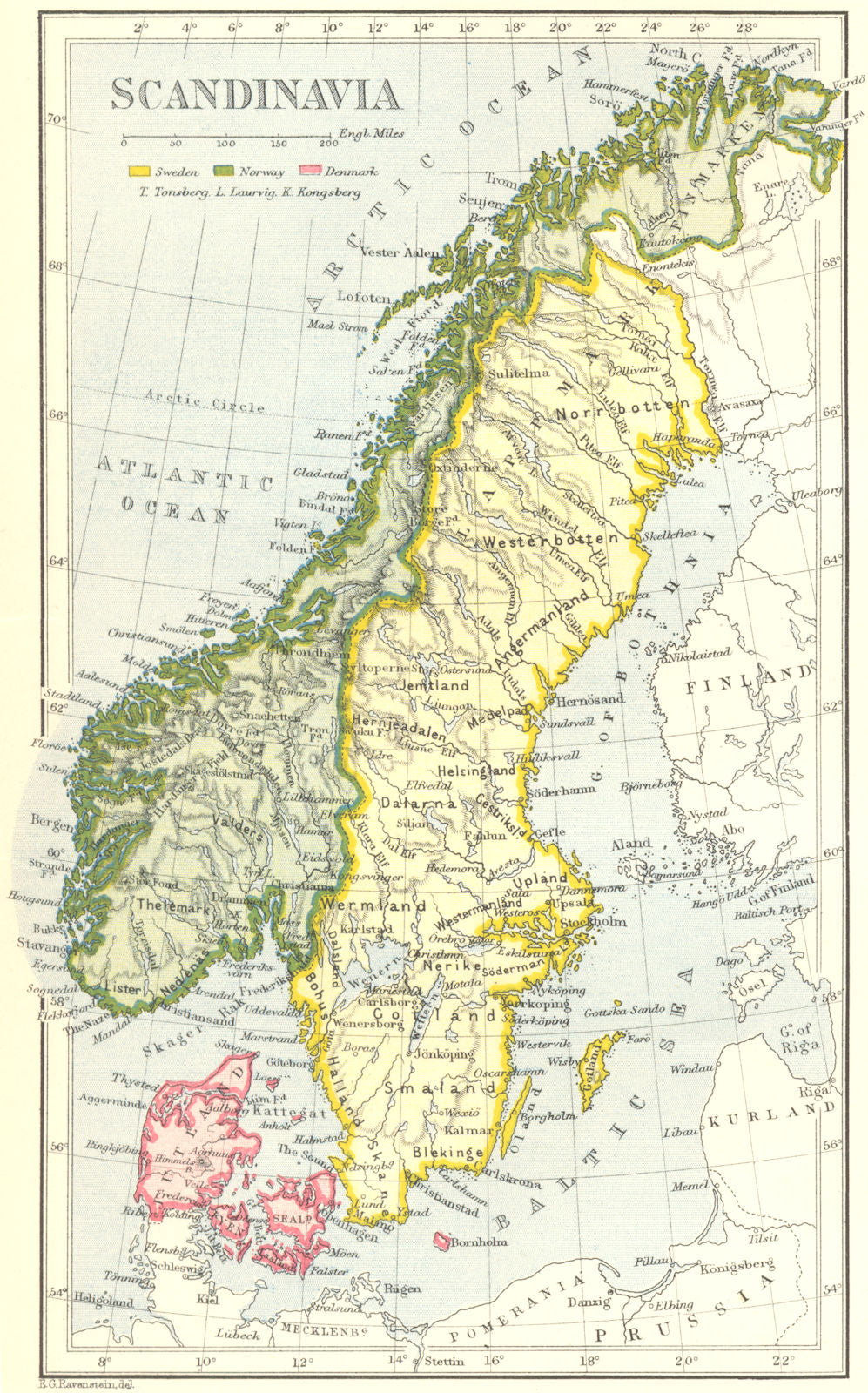 SCANDINAVIA  c1885 old antique vintage map plan chart