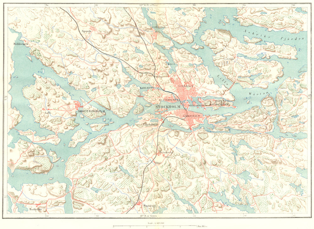 SWEDEN. Stockholm & area c1885 old antique vintage map plan chart