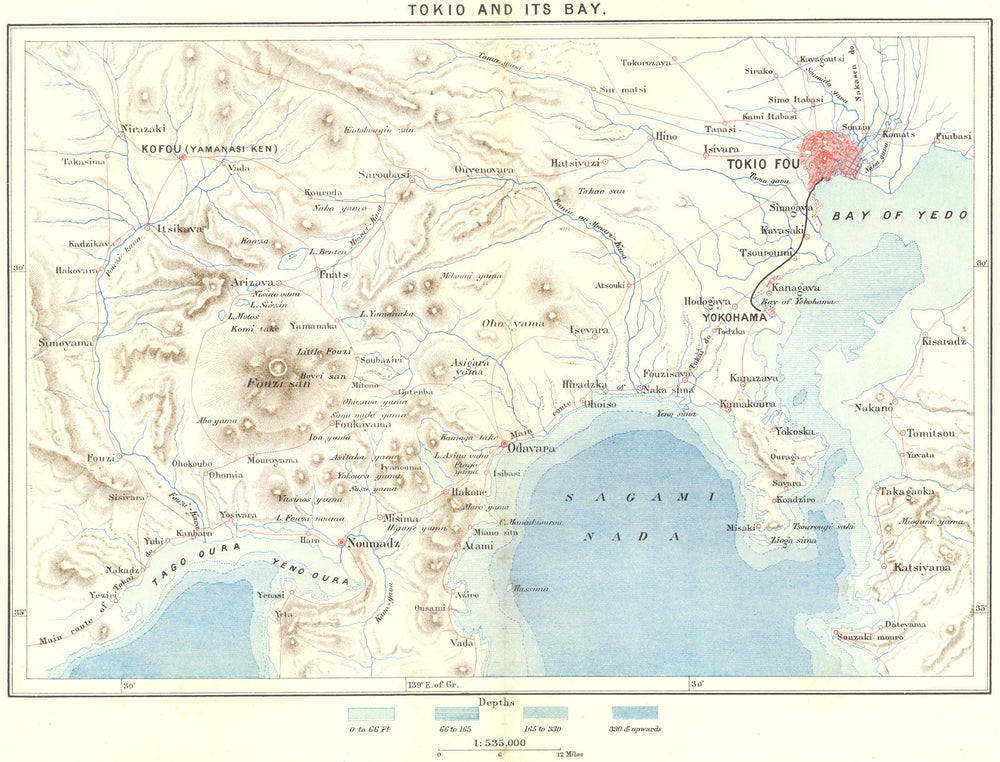 JAPAN. Tokyo Bay c1885 old antique vintage map plan chart