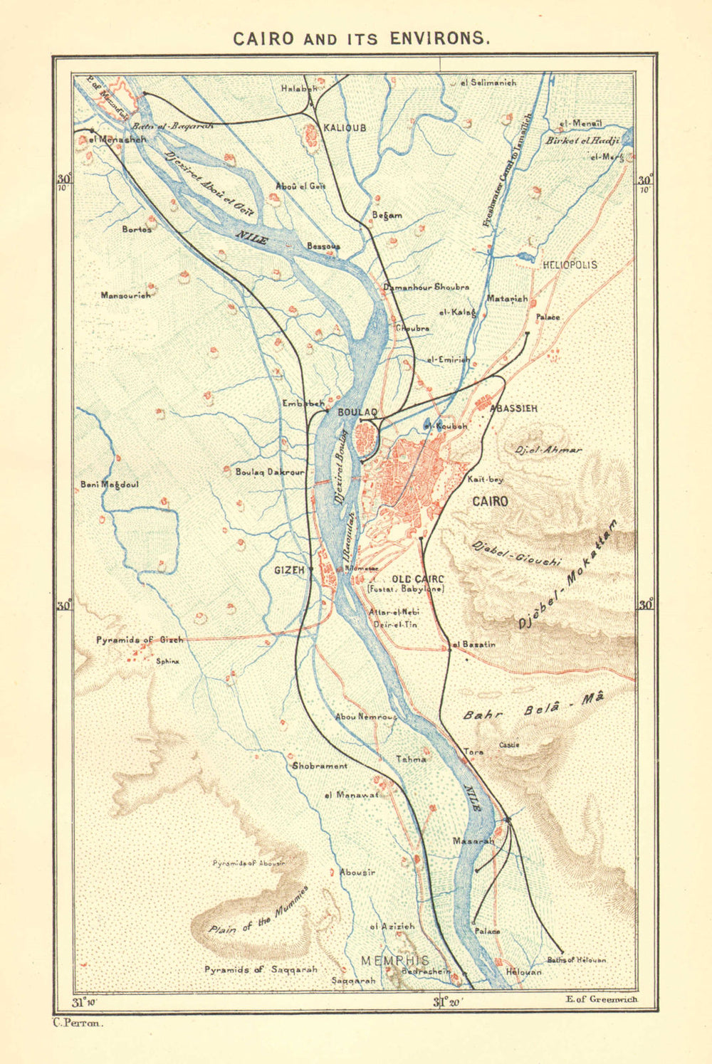 EGYPT. Cairo area c1885 old antique vintage map plan chart