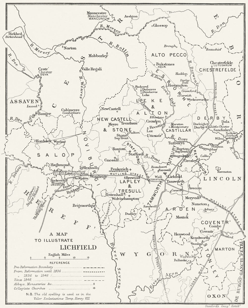 DIOCESE OF LICHFIELD. Abbeys Churches Monasteries. STAFFORDSHIRE 1897 old map