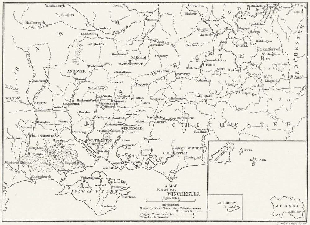 DIOCESE OF WINCHESTER. Abbeys Churches Monasteries. HAMPSHIRE 1897 old map