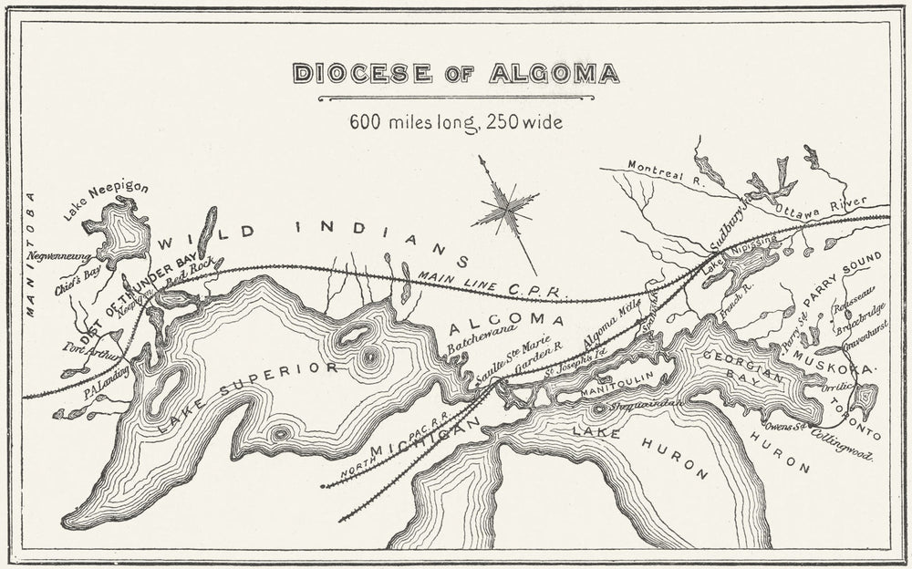 ANGLICAN DIOCESE OF ALGOMA. Great Lakes. Ontario 1897 old antique map chart
