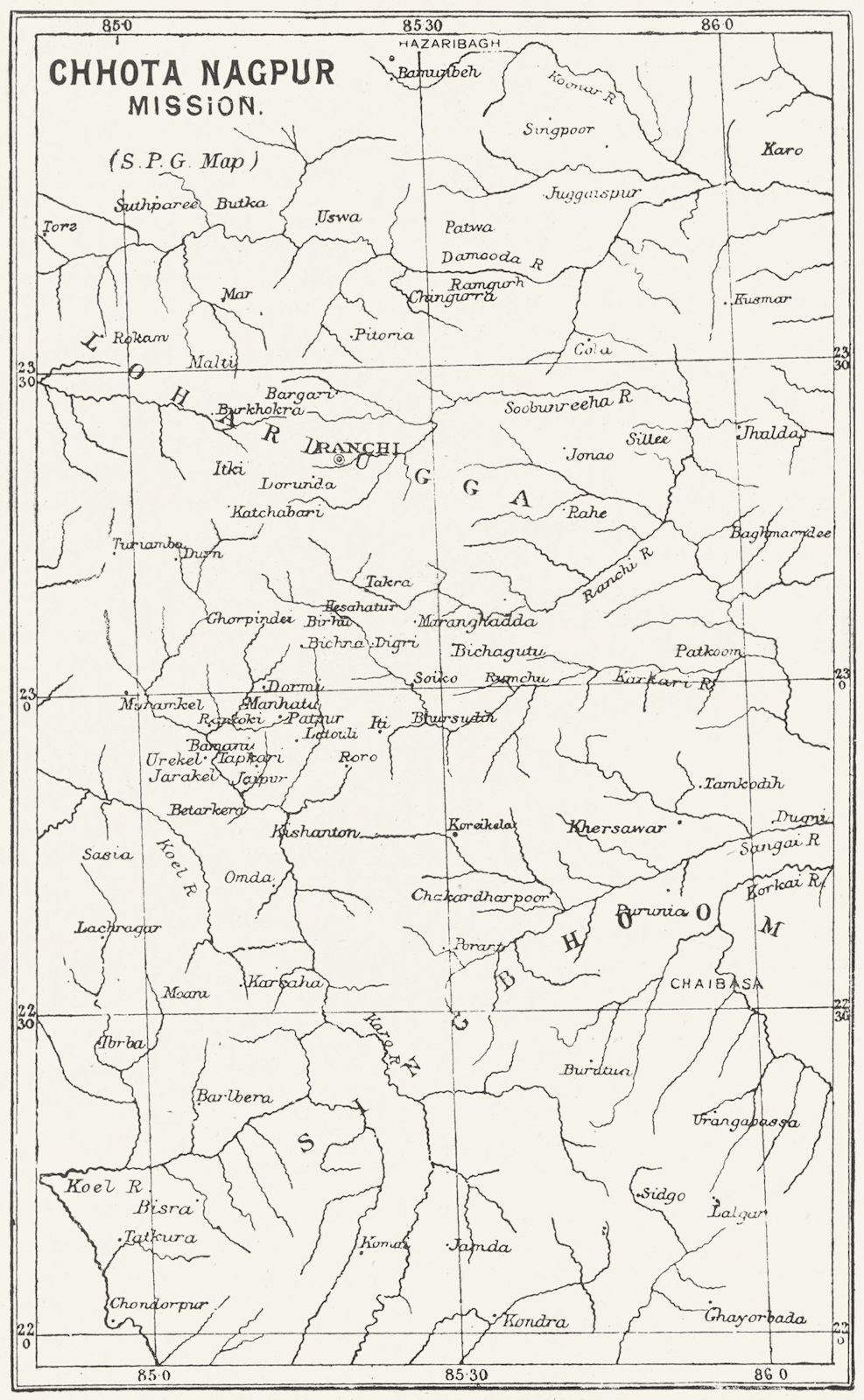 INDIA. Chhota Nagpur Mission. Anglican Protestant church 1897 old antique map