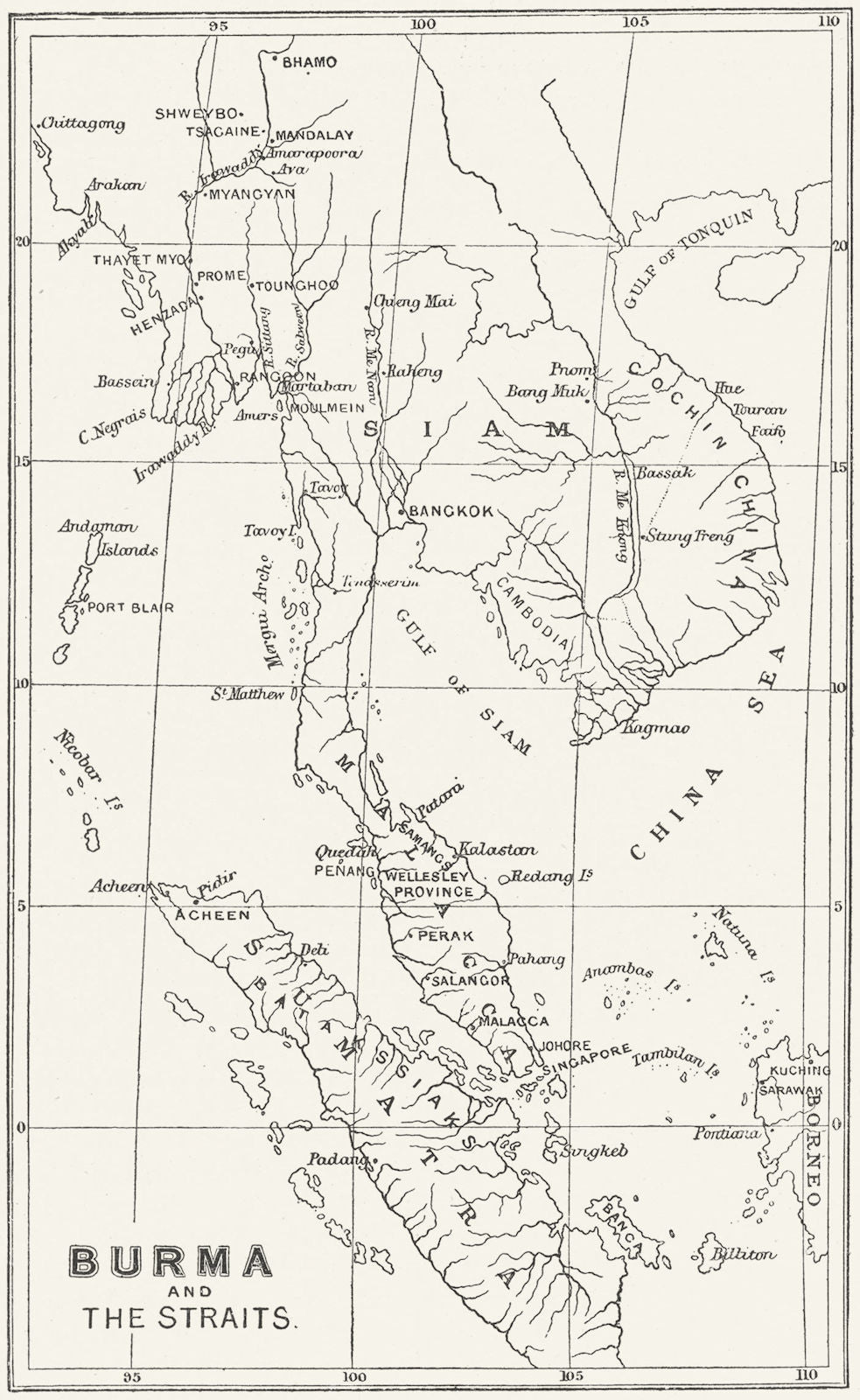 INDOCHINA. Singapore Sumatra Malaysia Siam Cochin China Thailand 1897 old map