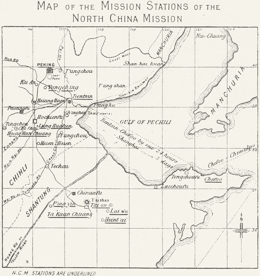 NORTH CHINA ANGLICAN MISSION STATIONS. Protestant church. Peking 1897 old map