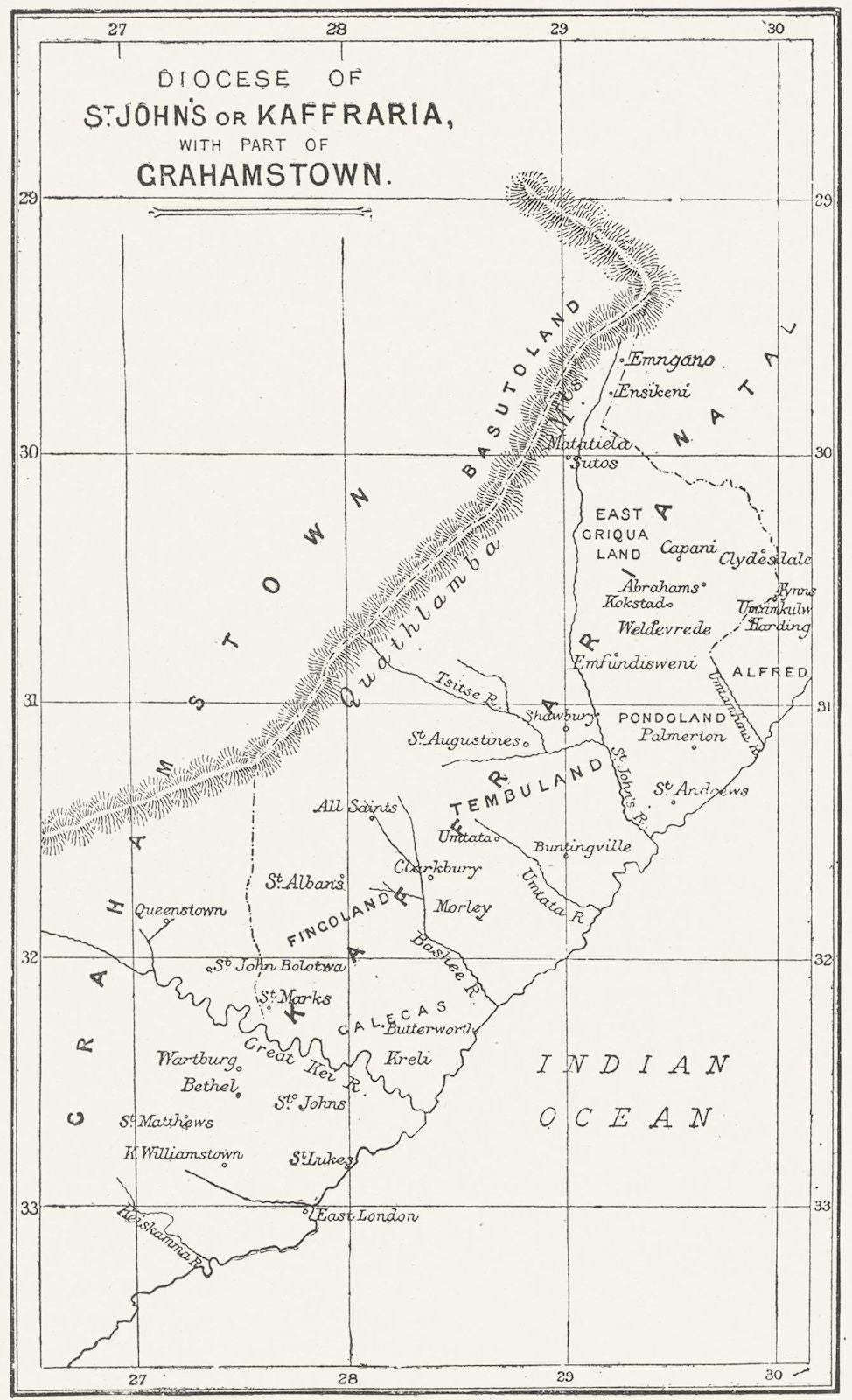 EASTERN CAPE. Anglican Diocese St John's & part of Grahamstown.Church 1897 map