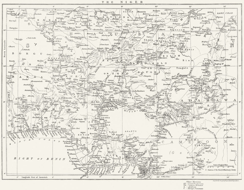 NIGERIA/CAMEROON PROTESTANT CHURCH MISSIONS.Anglican Presbyterian 1897 old map