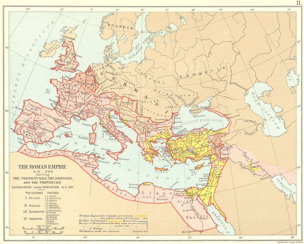 ROMAN EMPIRE 300AD. Prefectures Dioceses Provinces under Diocletian 1897 map