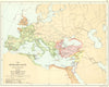 RELIGIOUS EUROPE 394-450AD.Patriarchates.Goths Vandals Huns movements 1897 map