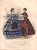 FASHION. Elegant Parisian ladies. blue. brown 1869 old antique print picture