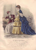 FASHION. Elegant Parisian ladies. blue. yellow 1869 old antique print picture