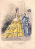 FASHION. Elegant Parisian ladies. yellow. blue 1869 old antique print picture
