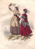 FASHION. Elegant Parisian ladies walking. red. check 1869 old antique print