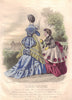 FASHION. Elegant Parisian ladies. Parasol. blue. red 1869 old antique print