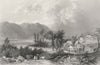 Saw-Mill and log cabins, New Hampshire. WH BARTLETT 1840 old antique print
