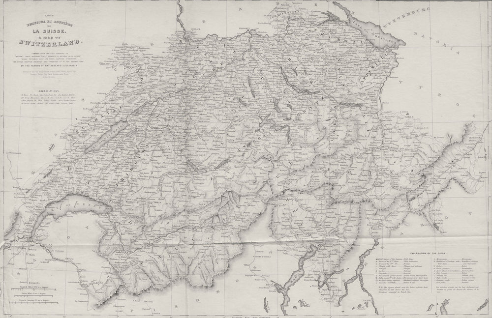 SWITZERLAND. Showing battles & dates castles towns cantons viewpoints 1836 map
