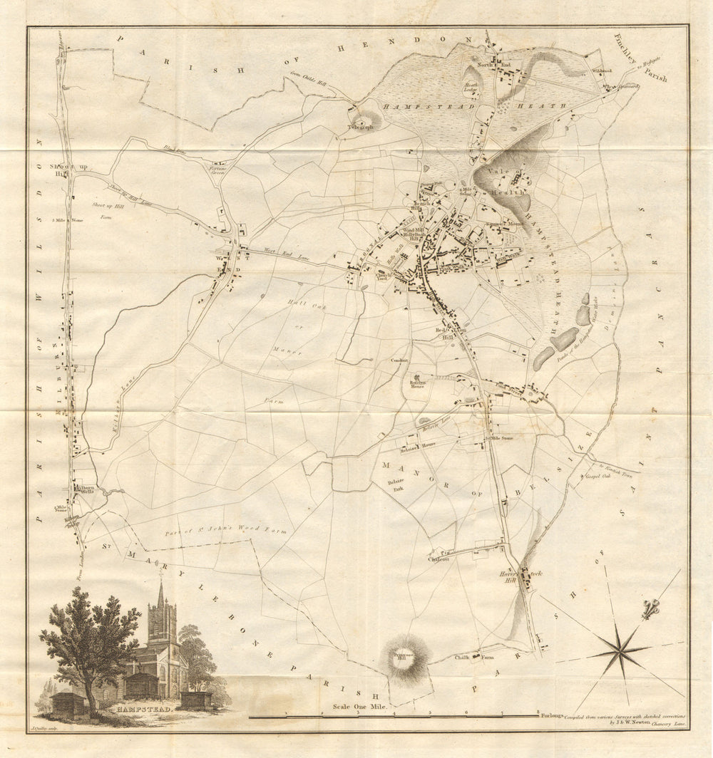HAMPSTEAD PARISH. Belsize Park, Primrose Hill & Kilburn. NEWTON 1814 old map