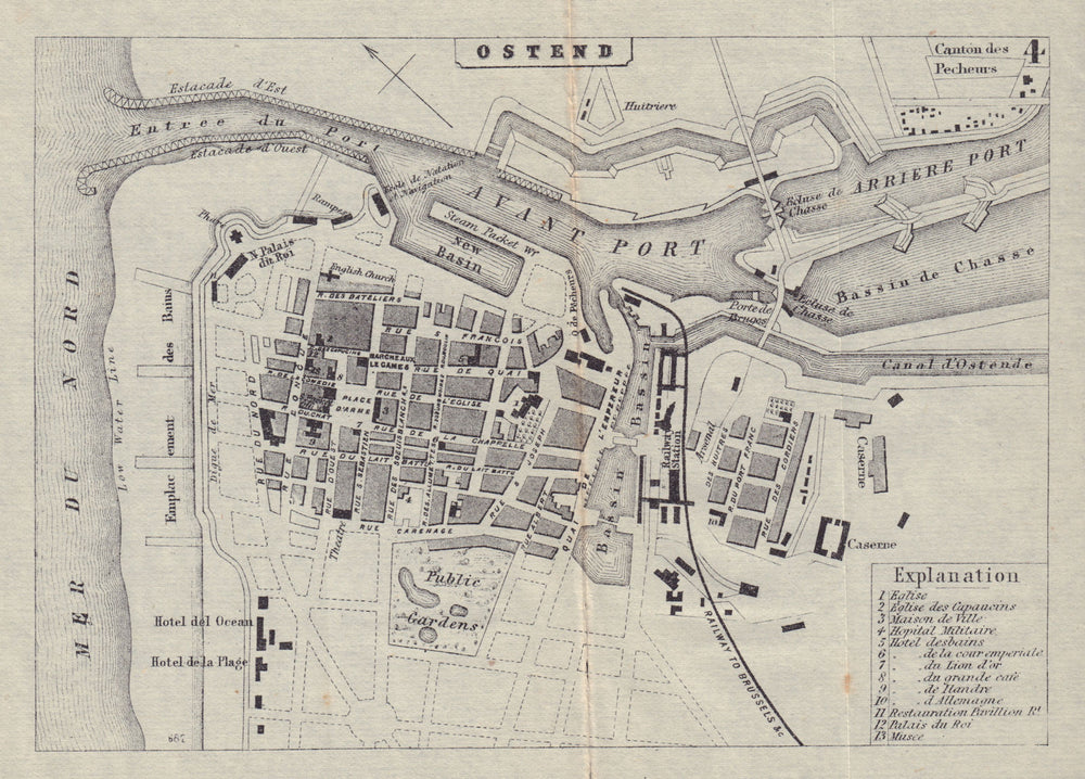 BELGIUM. Ostend. Oostende. town city plan 1882 old antique map chart