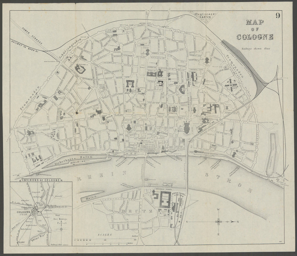 GERMANY. Cologne. Koln, town city plan & area 1882 old antique map chart