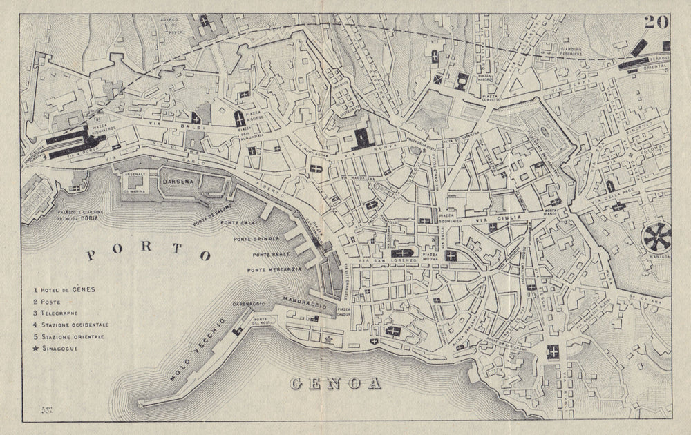 ITALY. Genoa. town city plan 1882 old antique vintage map chart