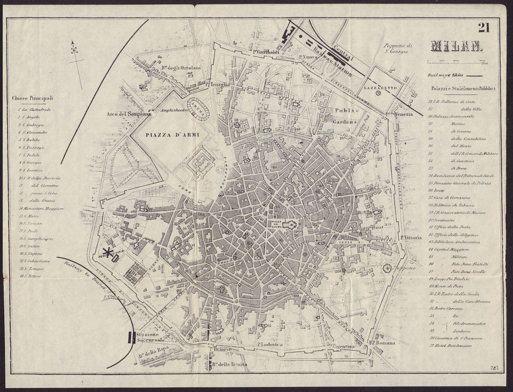 ITALY. Milan. Milano. town city plan 1882 old antique vintage map chart