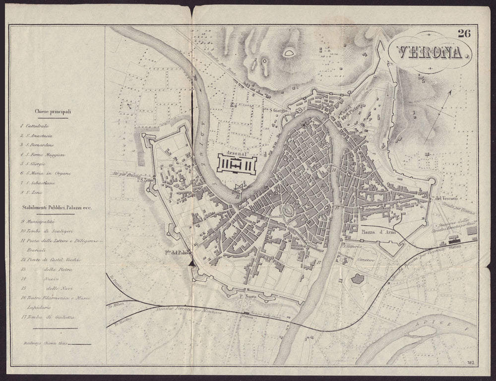 ITALY. Verona. town city plan 1882 old antique vintage map chart