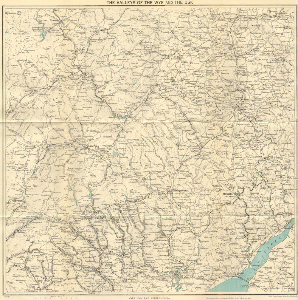 WYE & USK VALLEYS. Newport Monmouth Merthyr Tydfil Hereford Pontypridd c1950 map
