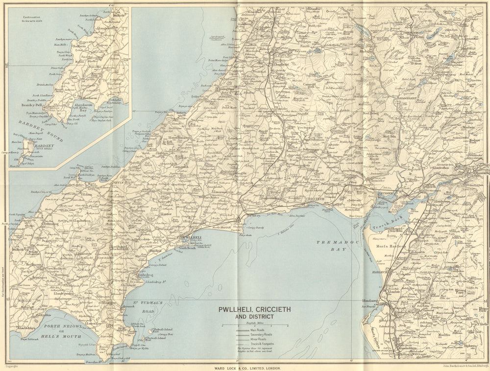TREMADOG BAY & LLYN PENINSULA. Pwllheli Criccieth Porthmadog WARD LOCK c1963 map