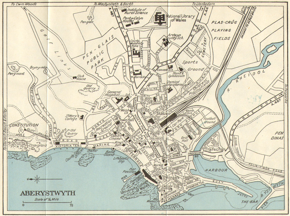 ABERYSTWYTH vintage town/city plan. Wales. WARD LOCK c1963 old vintage map