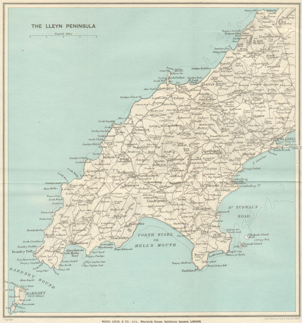 THE LLYN PENINSULA. Pwllheli. Barmouth. Wales. WARD LOCK c1928 old vintage map