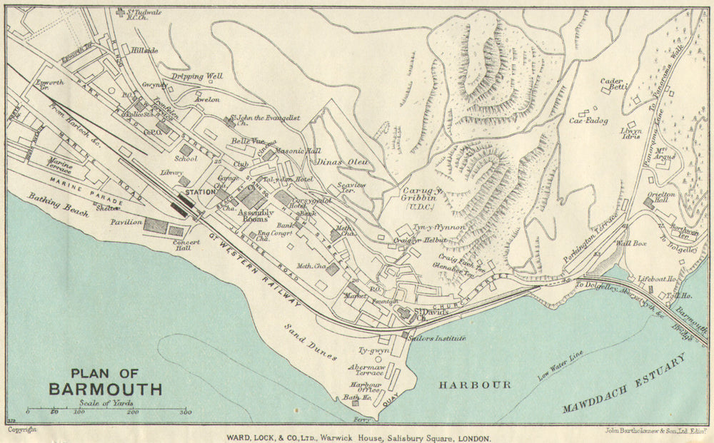 BARMOUTH vintage town/city plan. Wales. WARD LOCK c1928 old vintage map chart