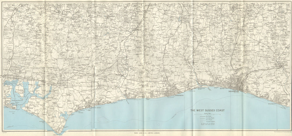 W SUSSEX COAST South Downs Brighton Worthing Bognor Regis Chichester c1963 map