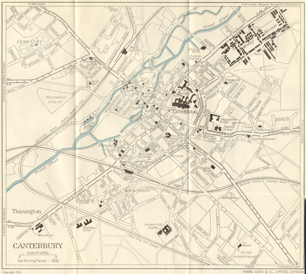 CANTERBURY vintage town/city plan. Kent. WARD LOCK c1960 old vintage map chart