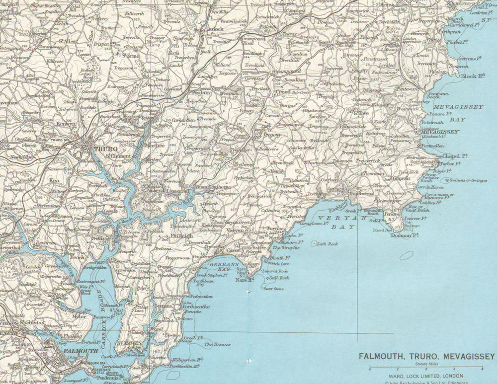 CORNWALL Roseland coast Falmouth Truro Mevagissey St Mawes Carrick Rds 1971 map