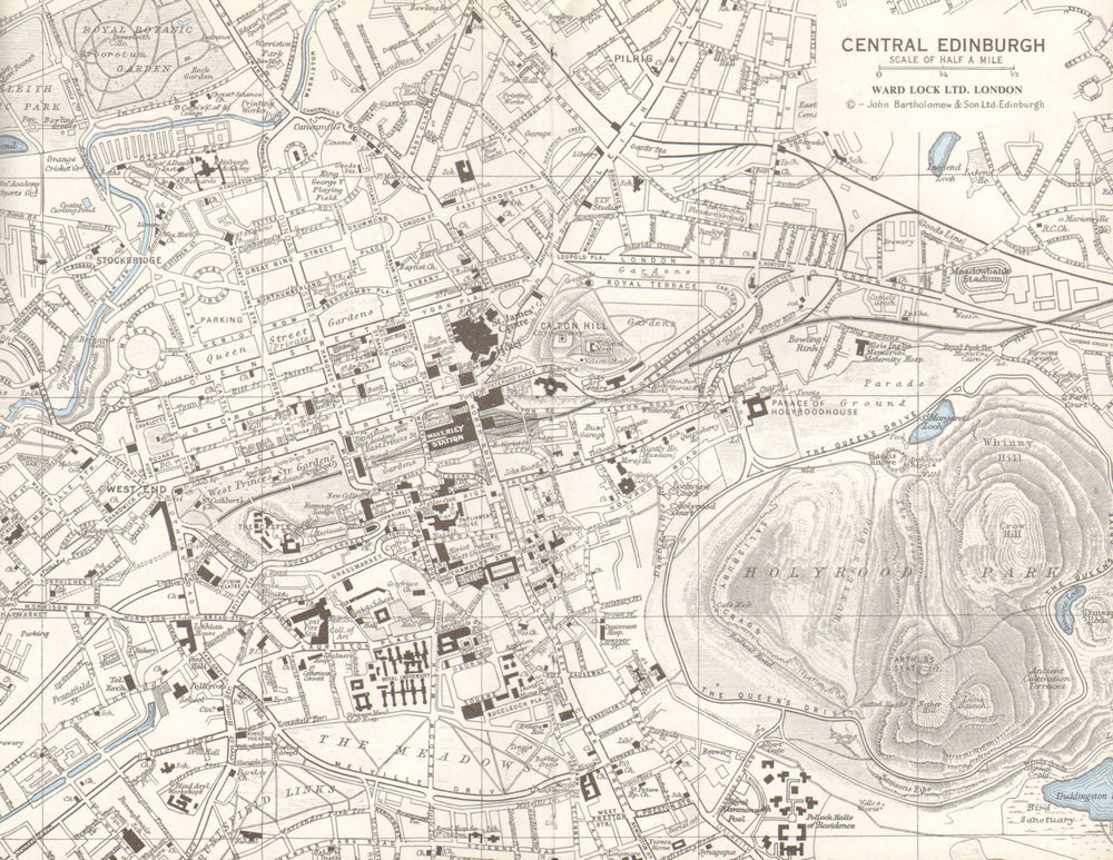 CENTRAL EDINBURGH vintage town/city plan. Scotland. WARD LOCK 1975 old map