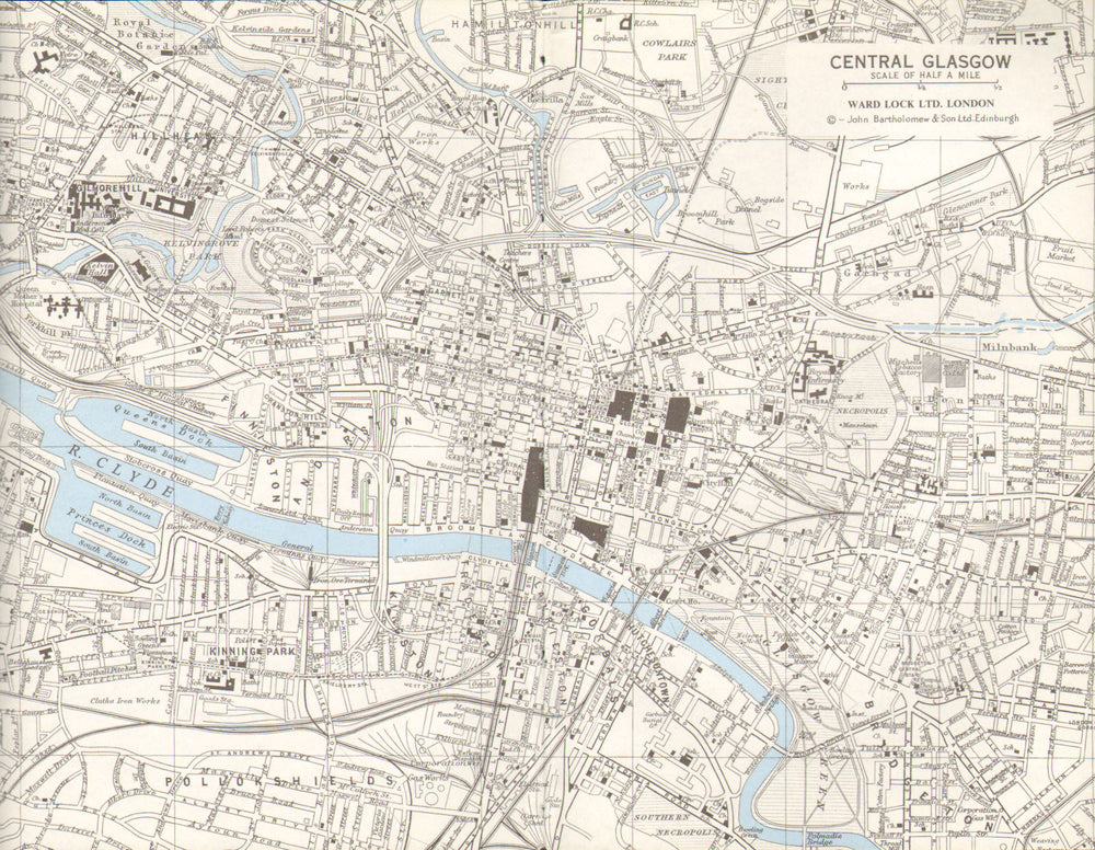 CENTRAL GLASGOW vintage town/city plan. Scotland. WARD LOCK 1975 old map