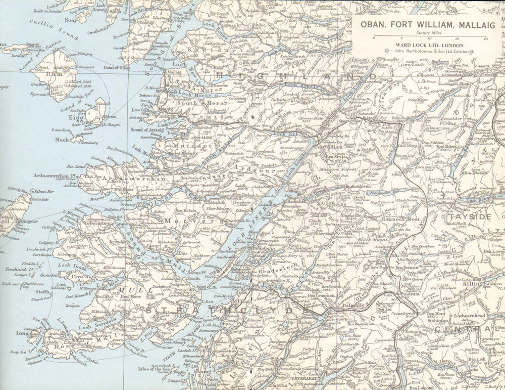 STRATHCLYDE & Highlands. Oban Fort William Mallaig Mull Rum Loch Linnhe 1975 map