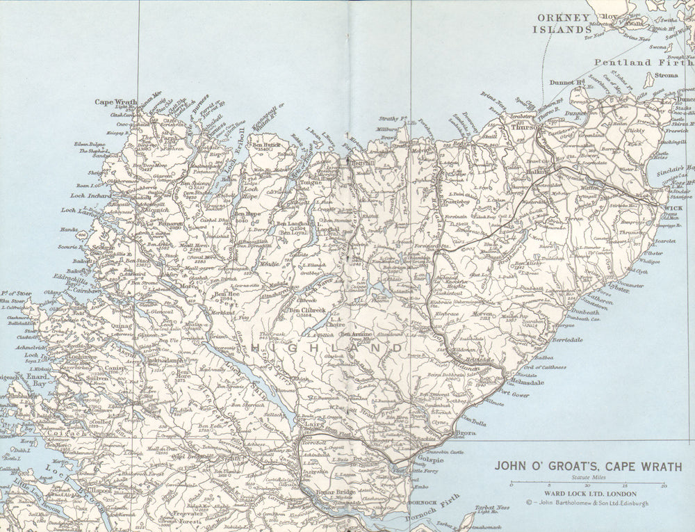 SCOTTISH HIGHLANDS. John O'Groat's Cape Wrath Thurso Pentland Firth 1975 map