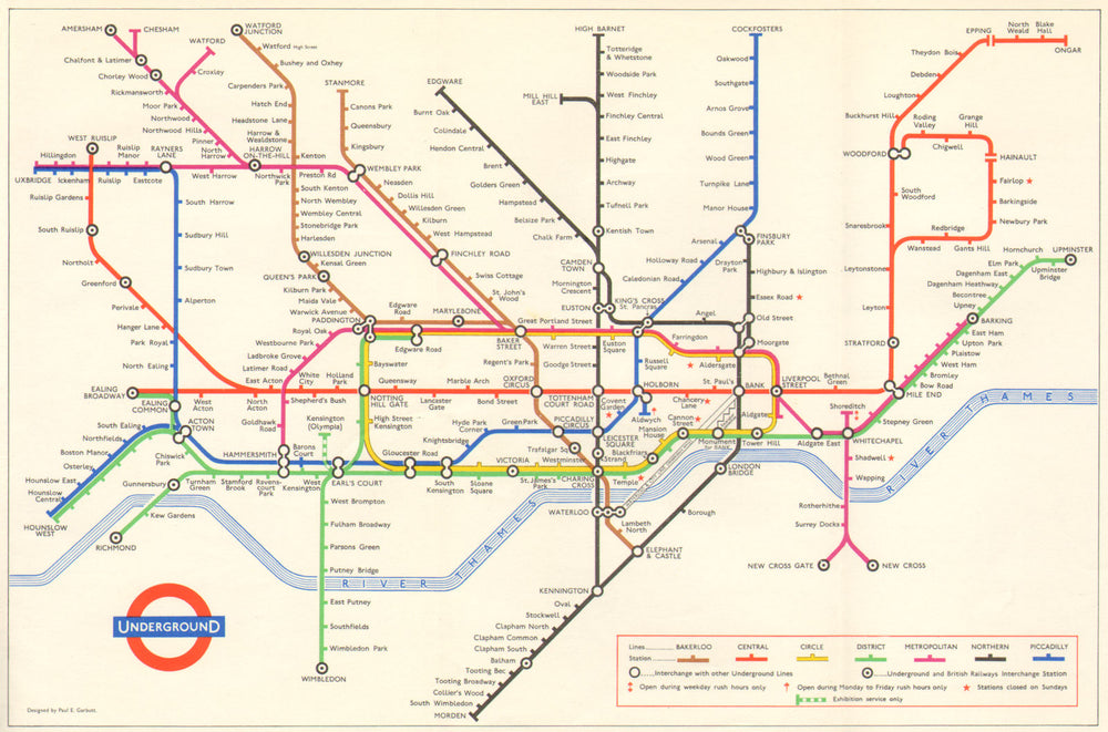 London Underground Tube map Plan Diagram. Paul GARBUTT 1965 old vintage