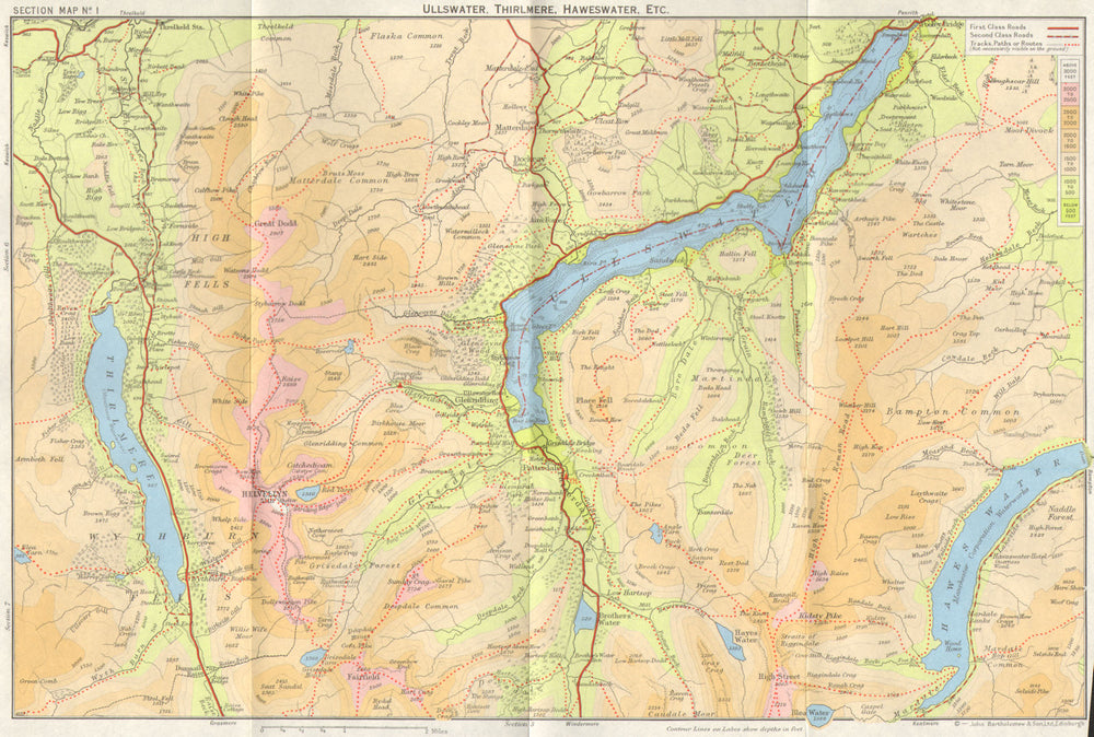 LAKE DISTRICT Ullswater Thirlmere Haweswater Grisdale Helvellyn Cumbria 1971 map