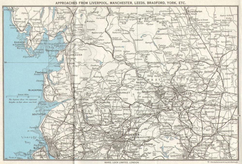 LANCASHIRE & YORKSHIRE.Liverpool Manchester Leeds Blackpool Ribble 1971 map