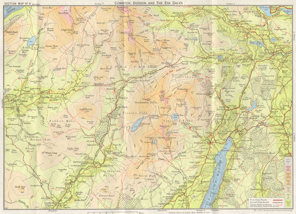 LAKE DISTRICT Coniston Duddon & Esk Dales Ulpha & Furness Fells 1971 old map
