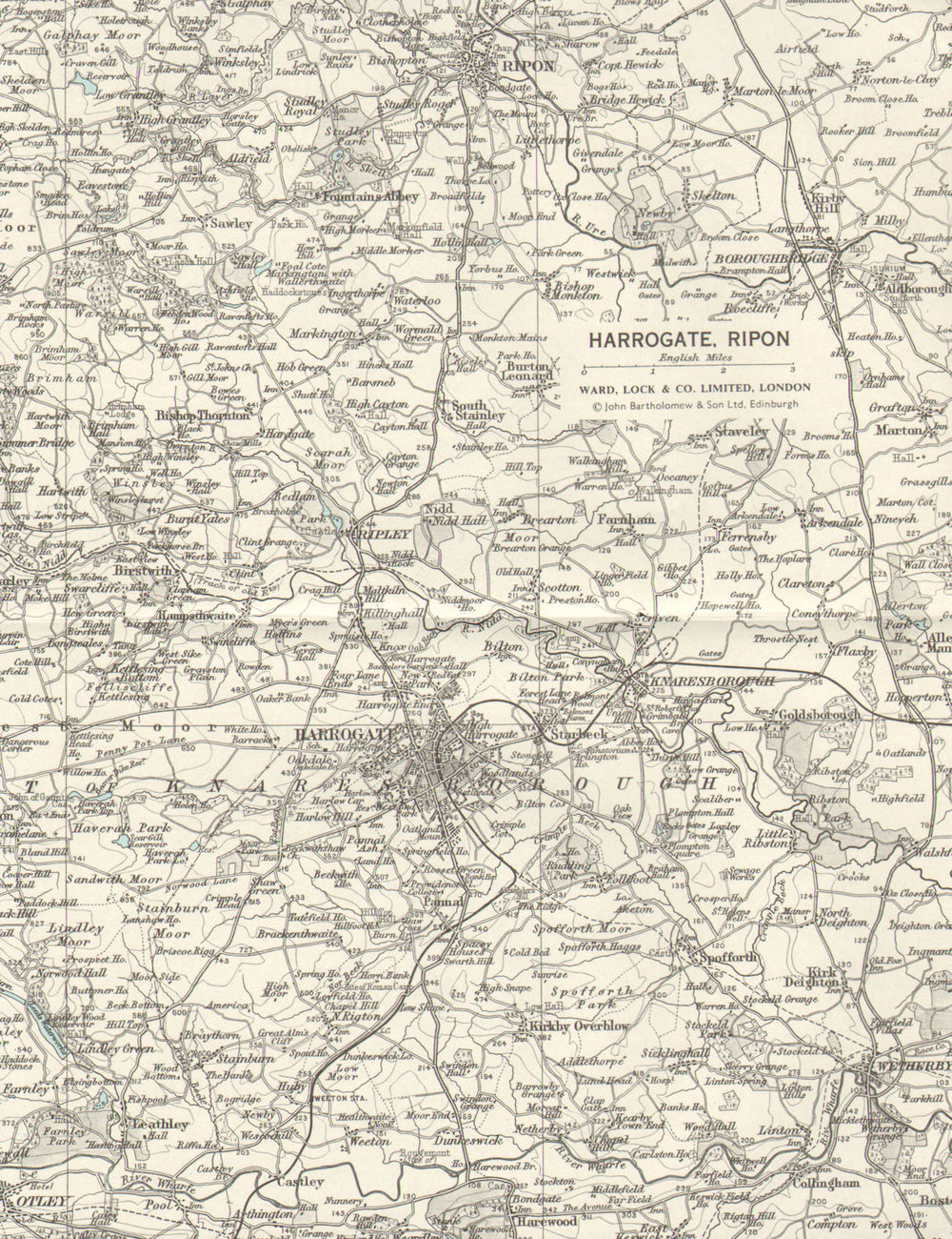 HARROGATE & RIPON ENVIRONS. Knaresborough Otley Wetherby. Yorkshire 1968 map