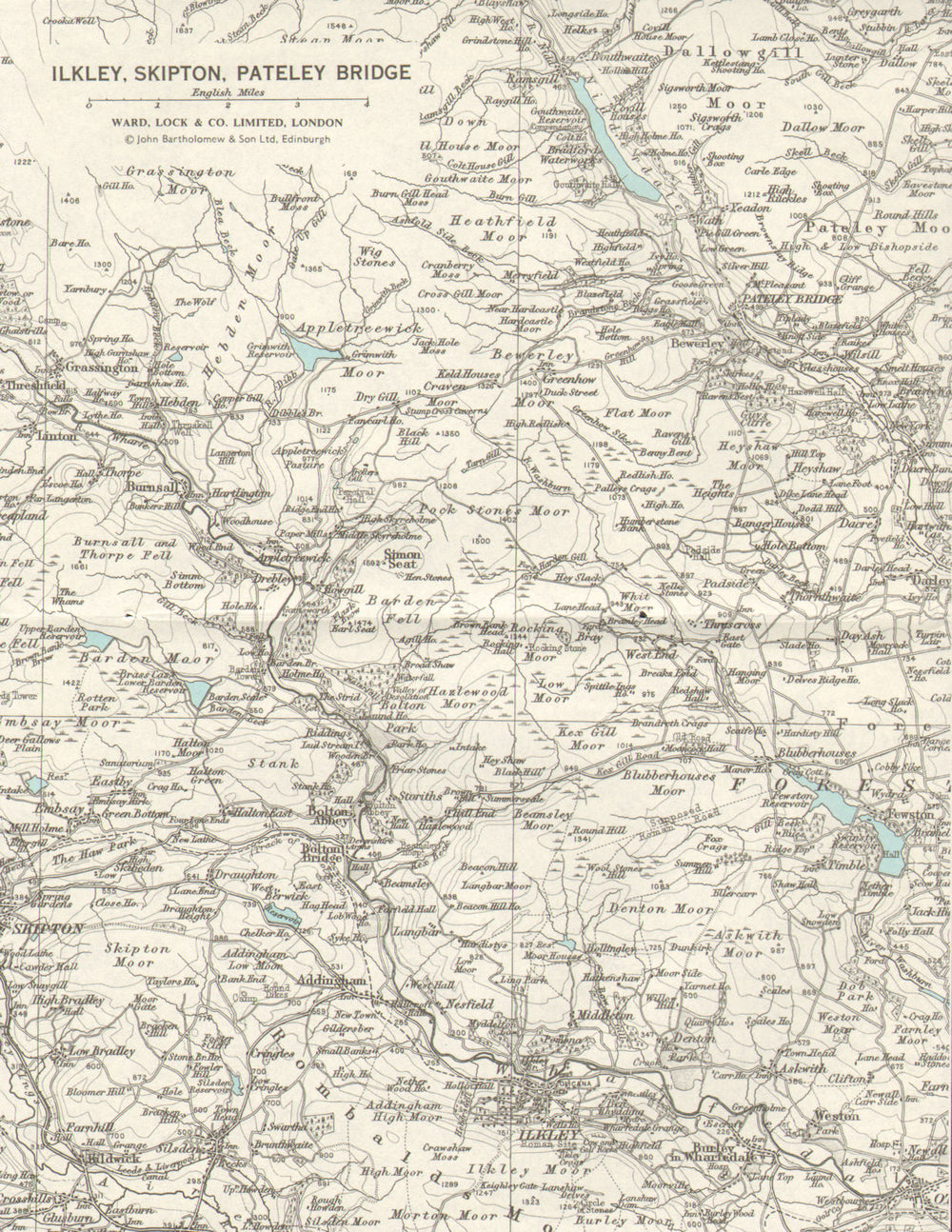 WHARFEDALE & NIDDERDALE Ilkley Skipton Pateley Bridge Yorkshire Dales 1968 map