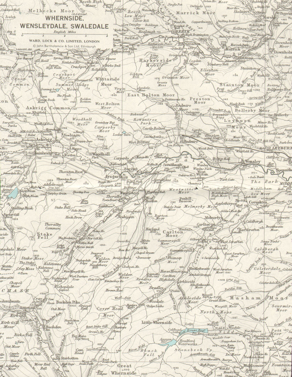 YORKSHIRE DALES Whernside Wensleydale Swaledale Reeth Askrigg 1968 old map