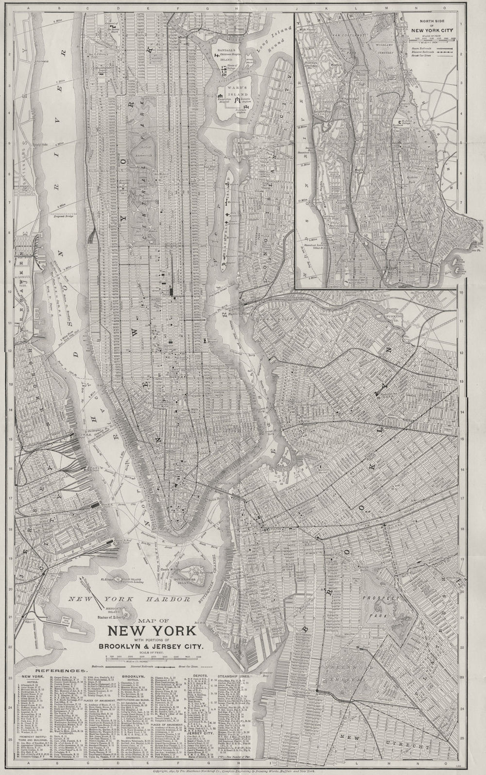 NEW YORK CITY PLAN. Showing Manhattan Brooklyn Jersey Plan 1893 old map